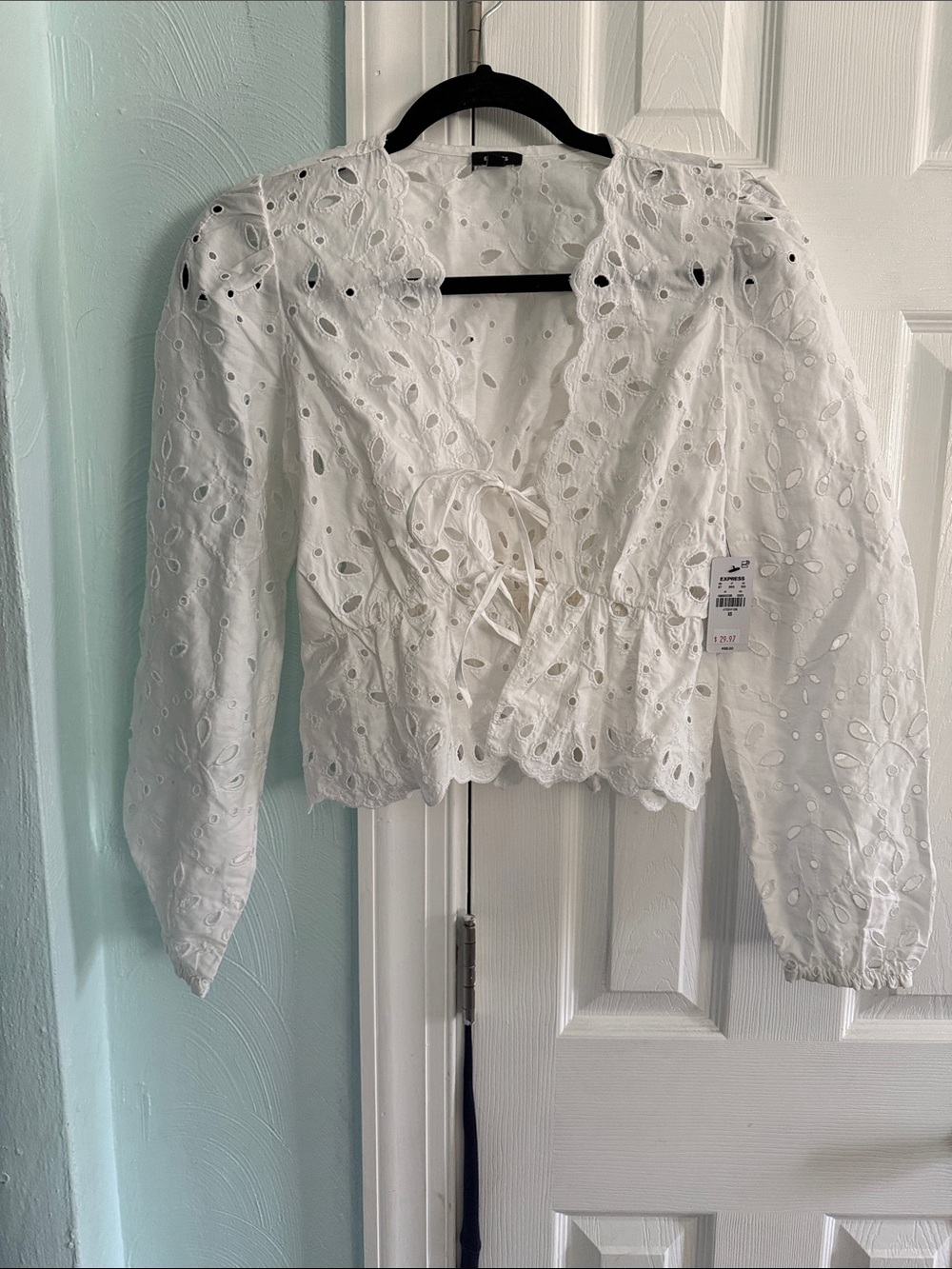 Express White Eyelet Tie-Front Blouse